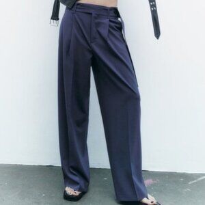 Zara Navy Wide-Leg Pants